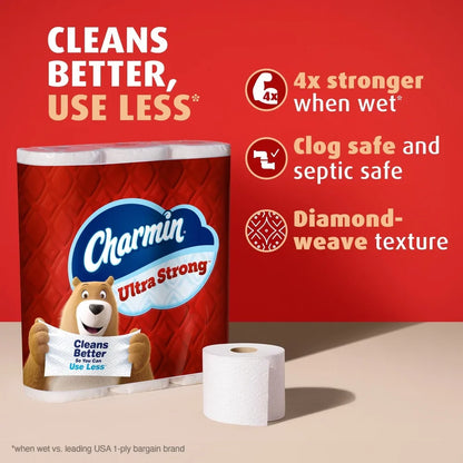 Ultra Strong Toilet Paper 2 Ply 6 Mega Rolls Septic Safe Unscented Perforated 1320 Sheets Clog Safe Diamond Weave Texture
