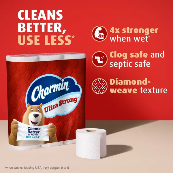 Ultra Strong Toilet Paper 2 Ply 6 Mega Rolls Septic Safe Unscented Perforated 1320 Sheets Clog Safe Diamond Weave Texture