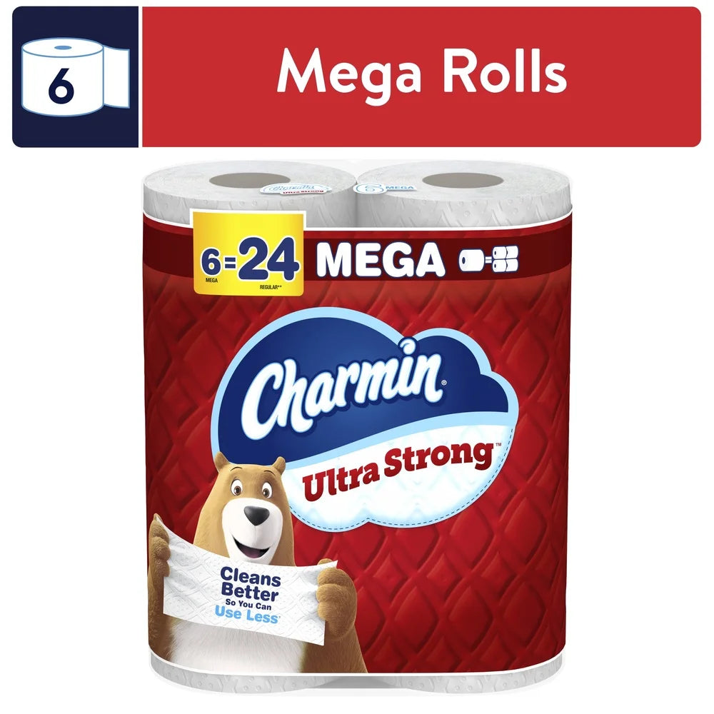 Ultra Strong Toilet Paper 2 Ply 6 Mega Rolls Septic Safe Unscented Perforated 1320 Sheets Clog Safe Diamond Weave Texture