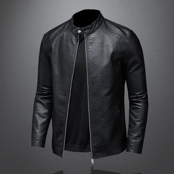 Men's Spring Autumn Stand Collar Slim Leather Jacket - Fashion Motorcycle Casual Coat
