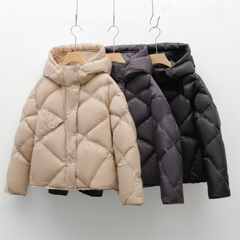 Women's Simple Diamond-pattern Hooded Down Jacket