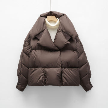 Korean-style Knitted Patchwork Large Lapel Short Down Jacket For Women