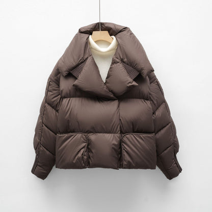 Korean-style Knitted Patchwork Large Lapel Short Down Jacket For Women