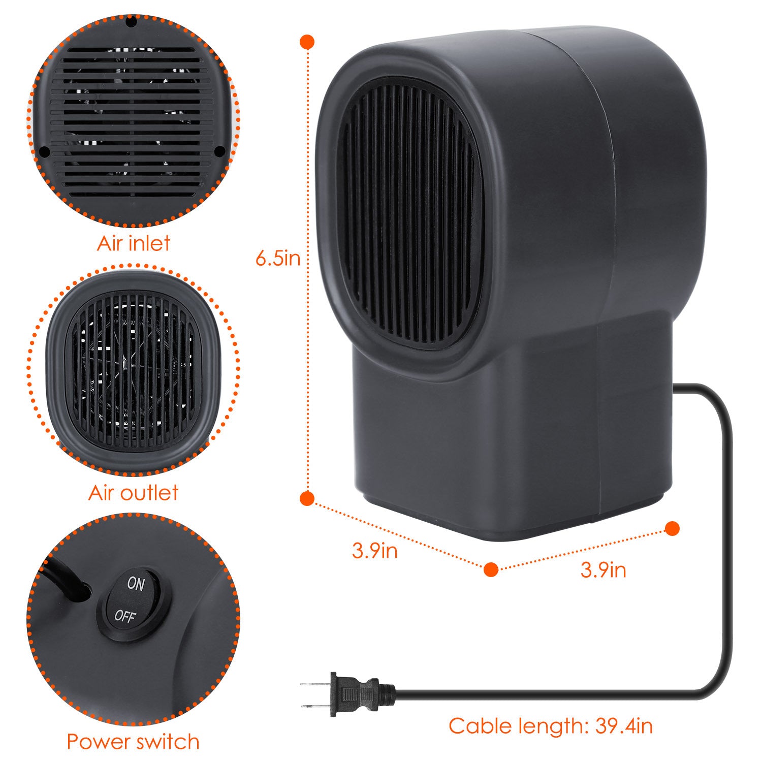 1Pc 500W Portable Electric Space Heater Mini Desktop Fan Heater Personal Small Space Heater For Home Office