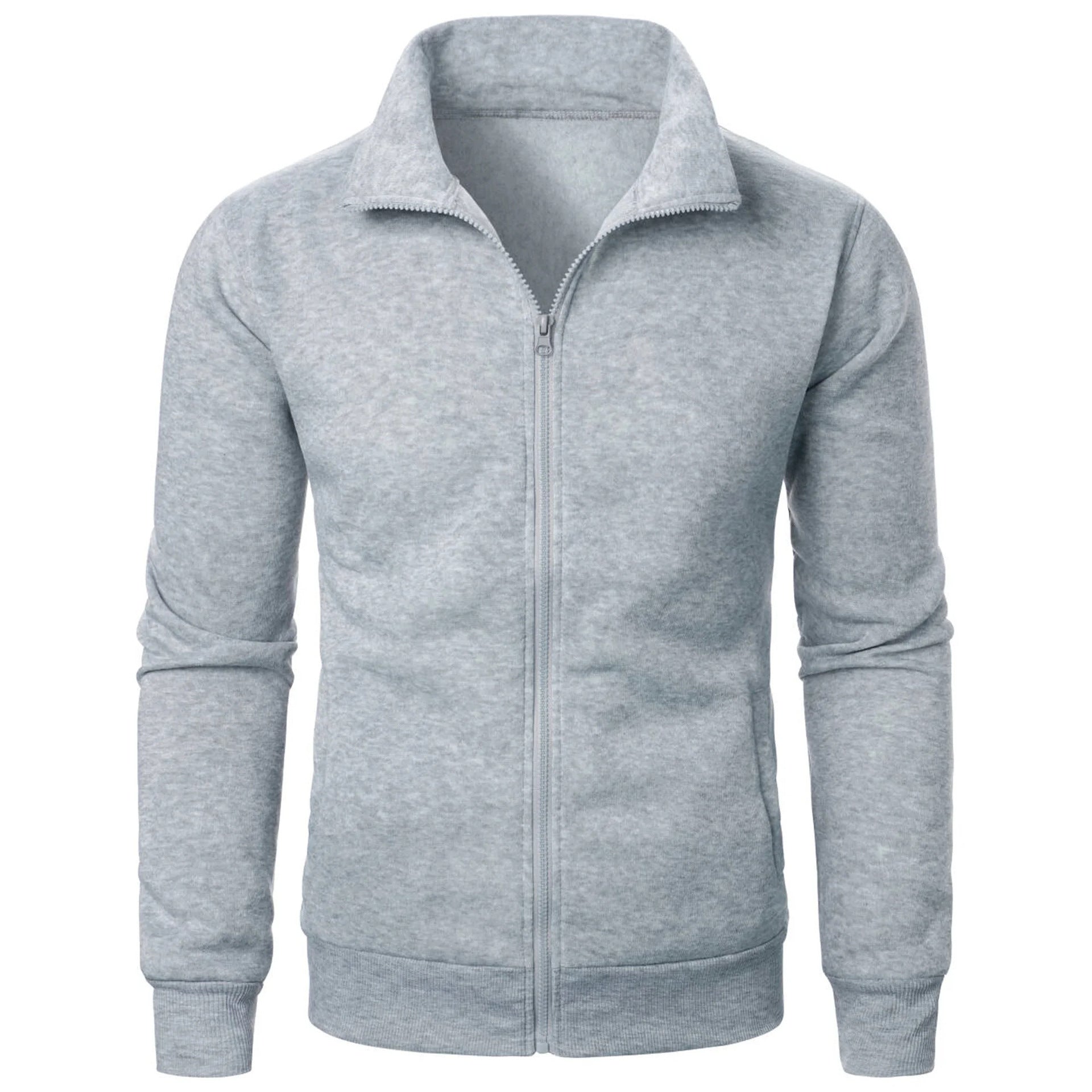 Stand Collar Cardigan Zipper Fleece-lined Thickened Threaded Cuff Casual Sweatshirt