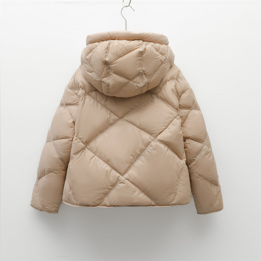 Women's Simple Diamond-pattern Hooded Down Jacket