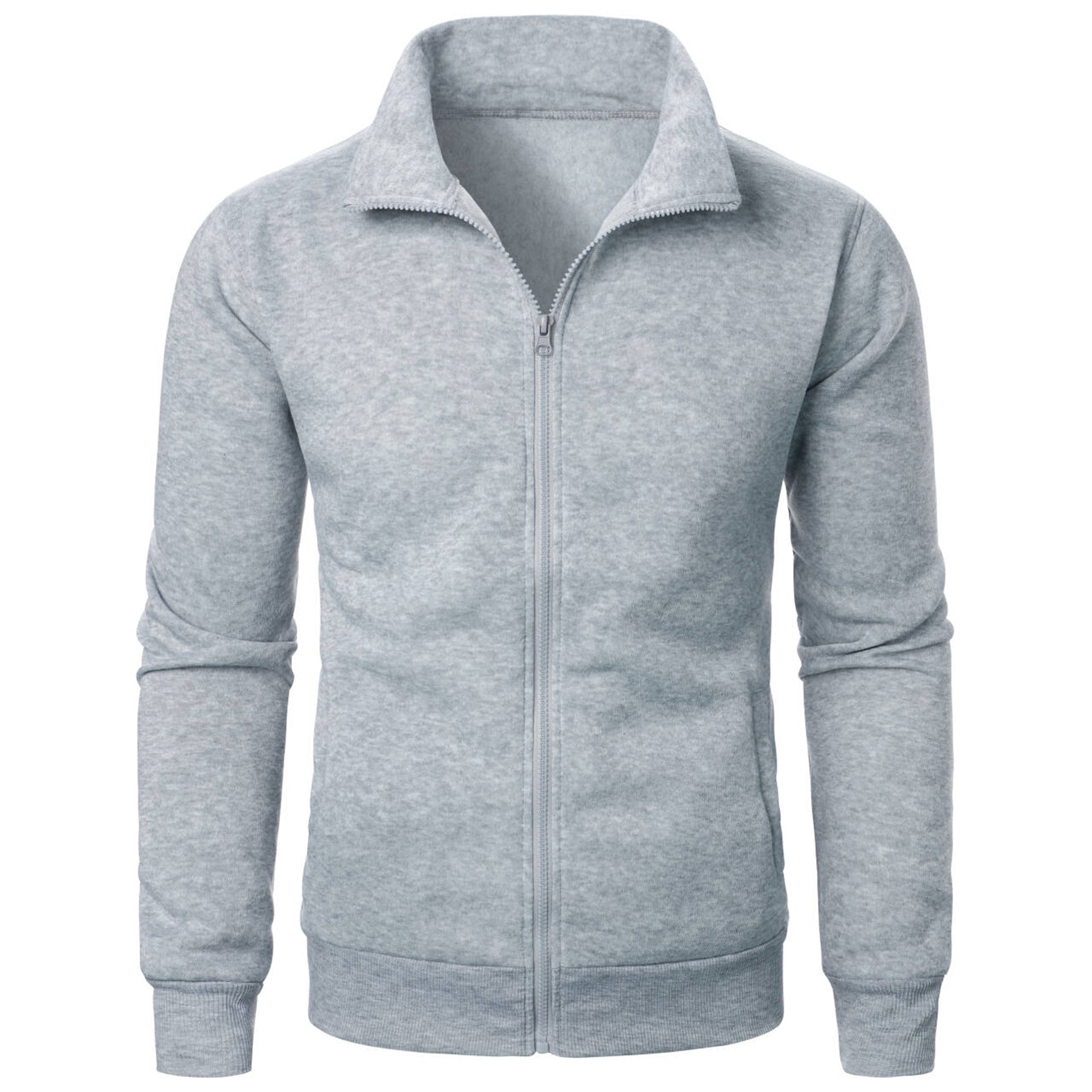 Stand Collar Cardigan Zipper Fleece-lined Thickened Threaded Cuff Casual Sweatshirt