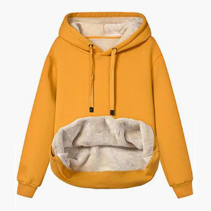 Autumn And Winter Warm Lamb Fleece Pocket Hooded Sports Sweatshirt Jacket For Women