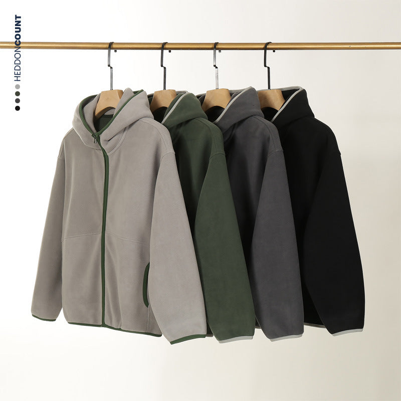 Hooded Sweater Men's Velvet Jacket Zipper