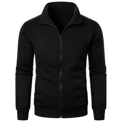 Stand Collar Cardigan Zipper Fleece-lined Thickened Threaded Cuff Casual Sweatshirt