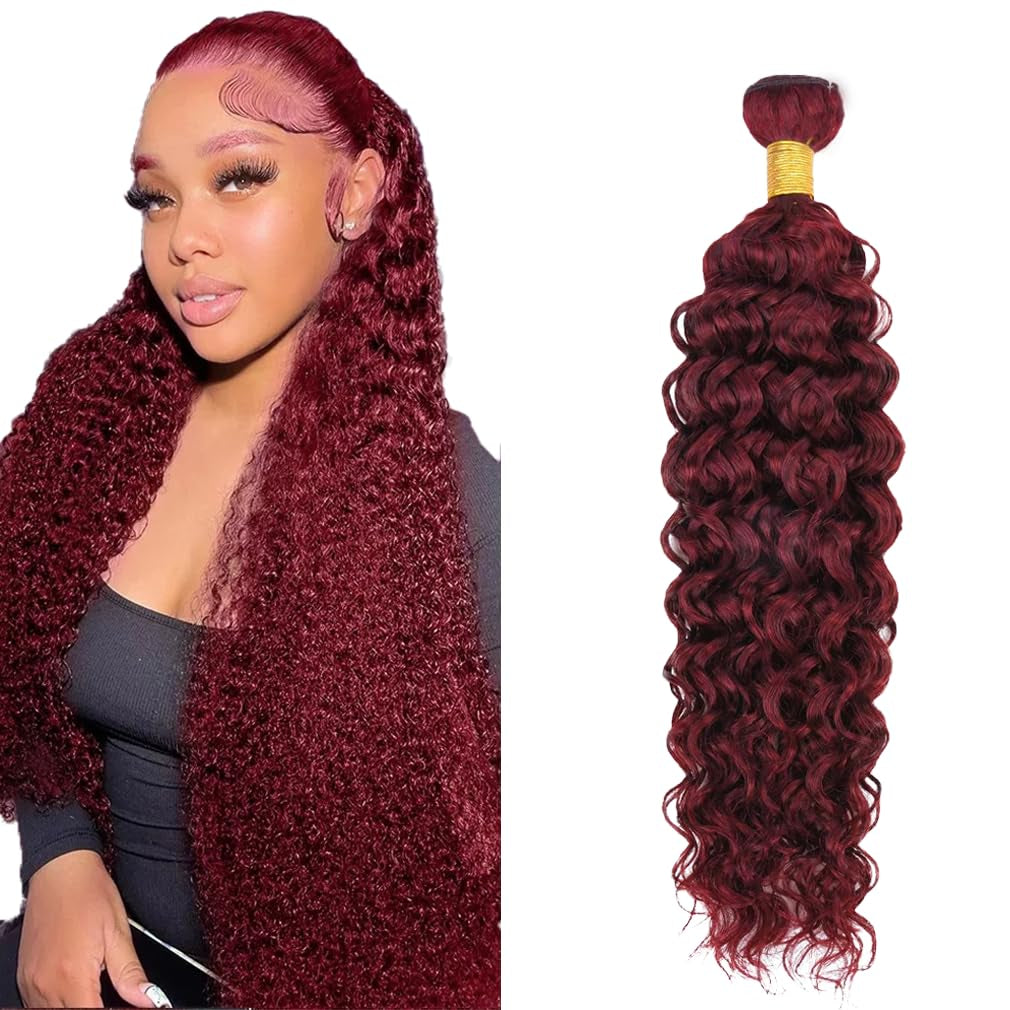 30 Inch Vinmdonm Wine Red Bundles 99J Water Wave Human Hair Bundles Burgundy Water Wave Bundles Brazilian 99J Red Bundles Human Hair Unprocessed Virgin Hair 1 Bundle Hair Weave