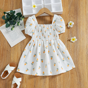 Summer New Children's Carrot Print Square Neck Dress