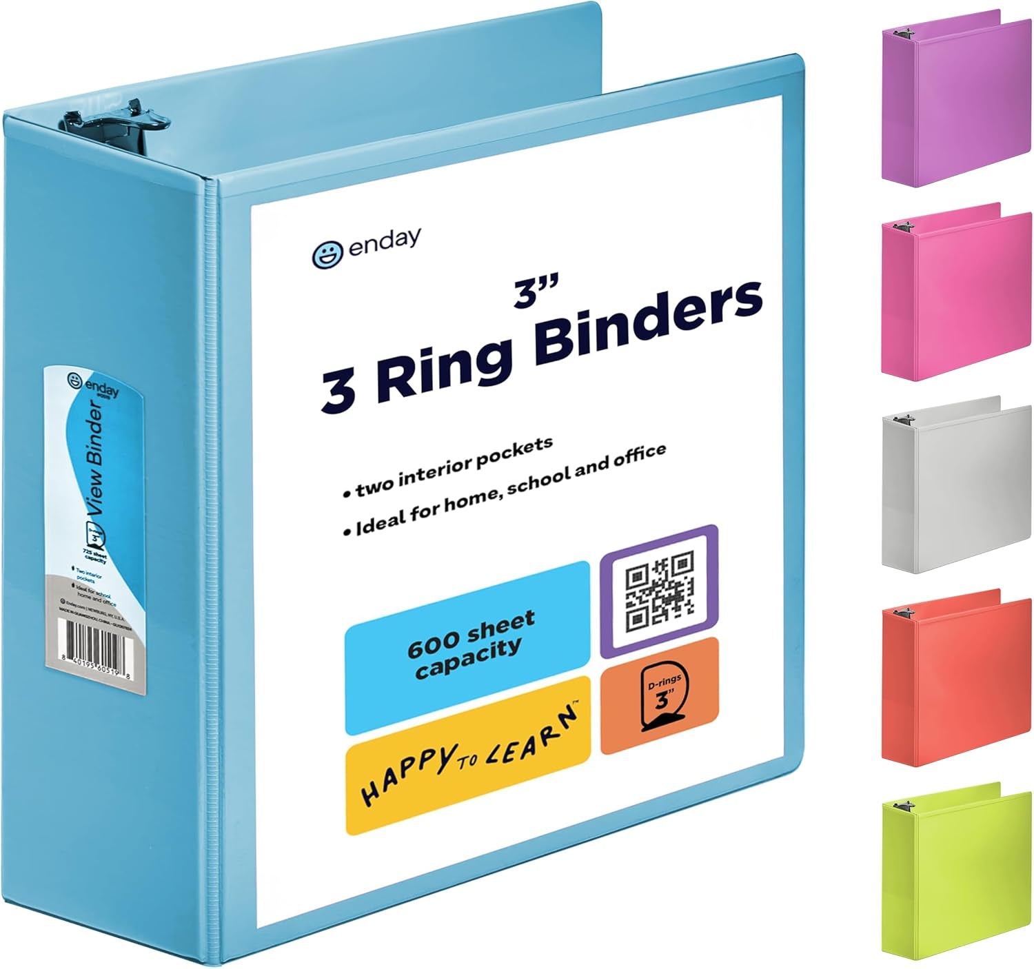 3 Inch Binder 3 Ring Binders Blue, Slant D-Ring 3” Clear View Cover with 2 inside Pockets, Heavy Duty Colored School Supplies Office and Home Binders – by
