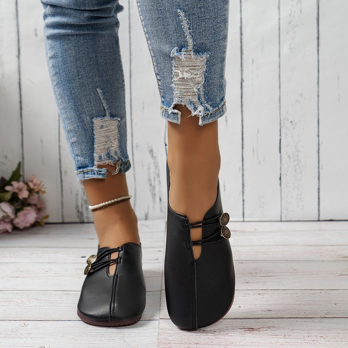 Casual Square Toe Flats Shoes Fashion Slip - on Button Loafers Women Shoes - Glemish Aura