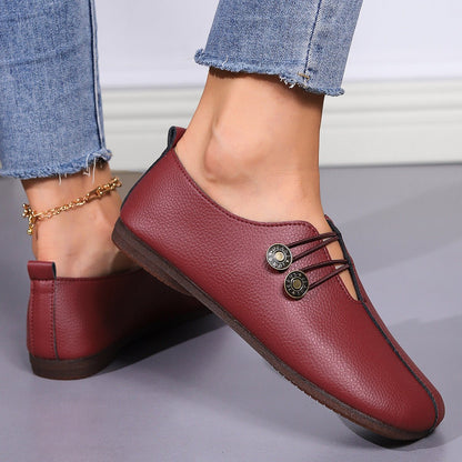 Casual Square Toe Flats Shoes Fashion Slip - on Button Loafers Women Shoes - Glemish Aura