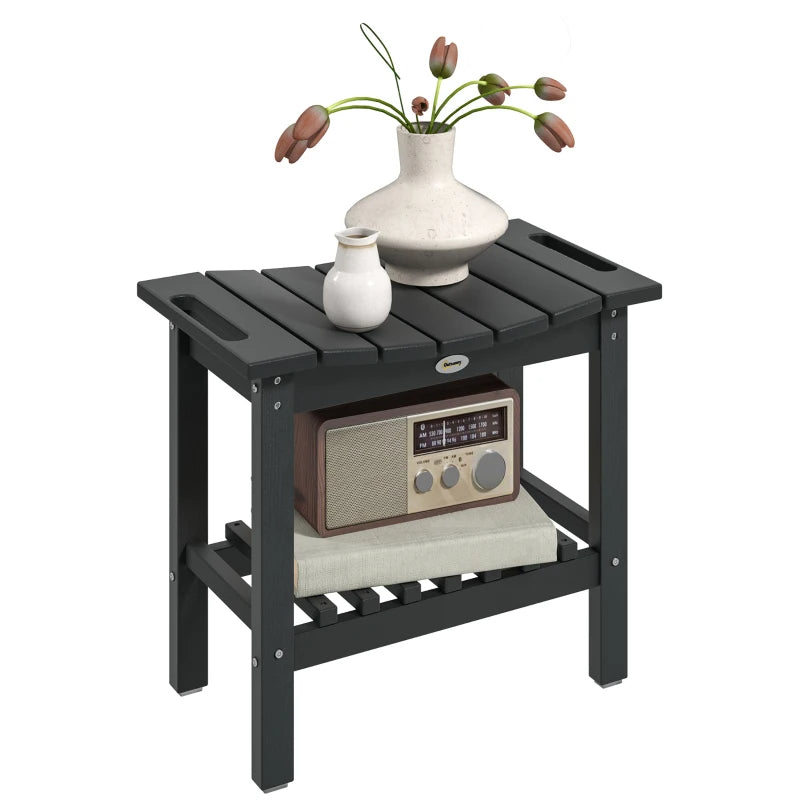 HDPE Shower Bench, Waterproof Shower Stool With Handle, Storage Shelf, Non-Slip Pads For Indoor Outdoor, Black