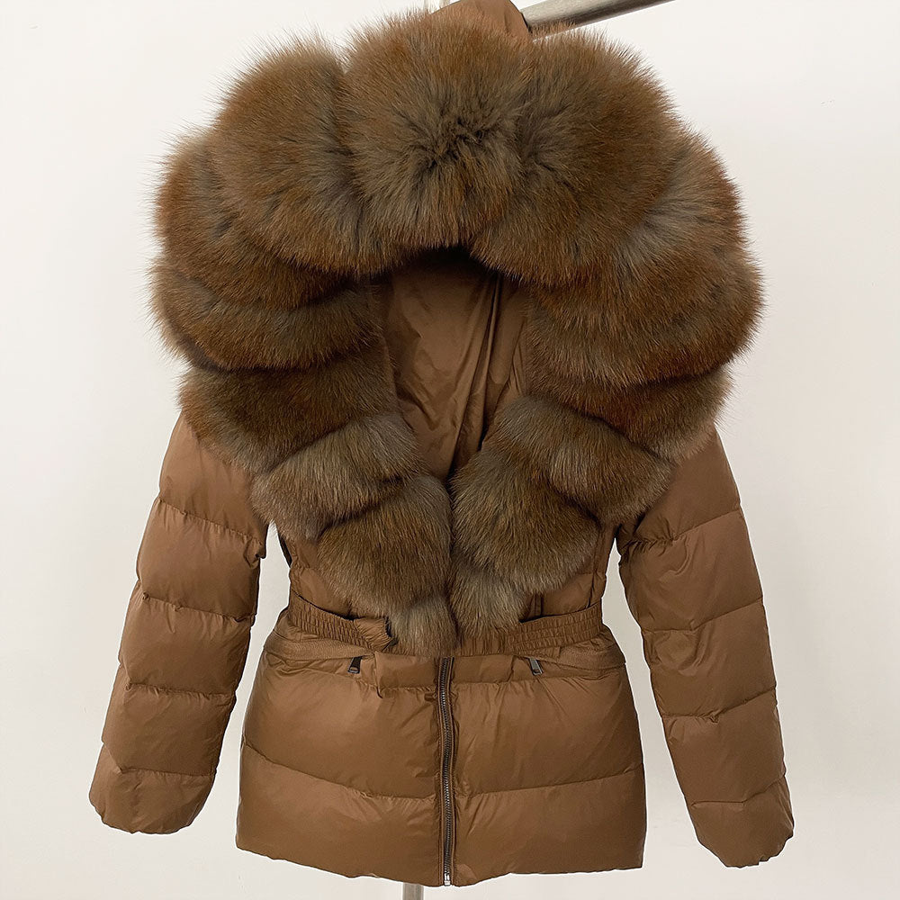 Short Women's Thickened Slim Fit Waist-tight Fur Down Jacket