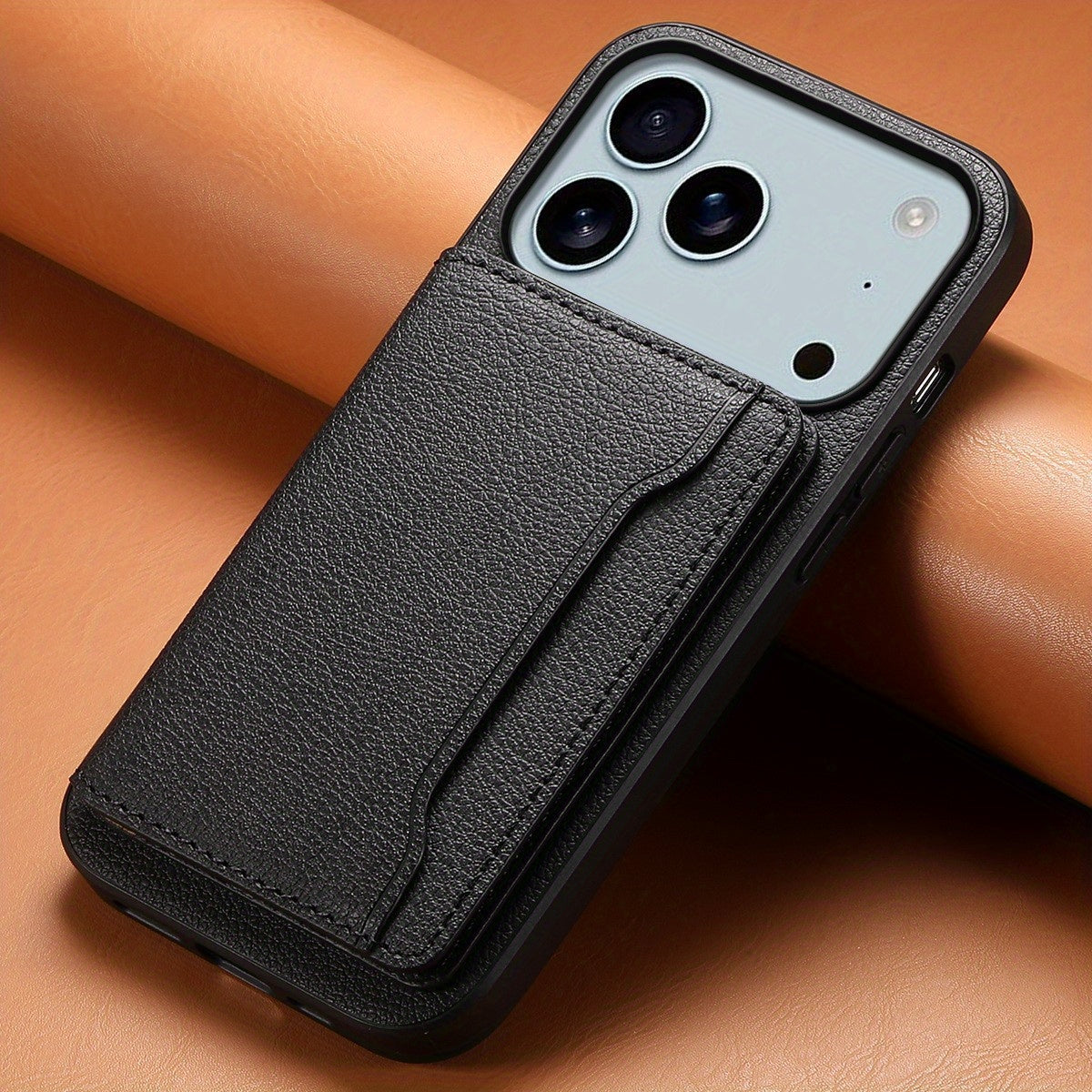 The Denior Phone Case Is Designed for The for iphone 17 Air/Pro/Pro Max Series, Featuring a Lychee Pattern Made of Faux Leather. It Includes Three Card Slots for Holding Credit Cards, ID Cards, Or Cash. This Phone Case Is Ele