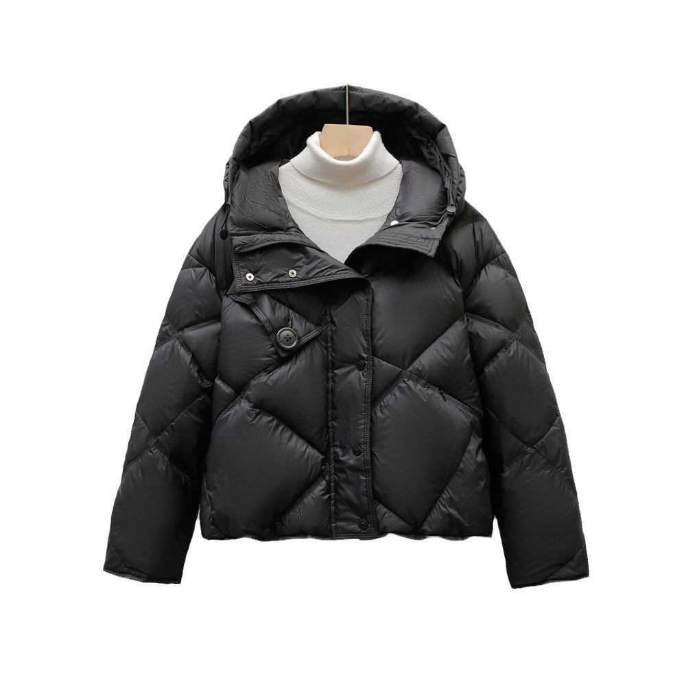 Women's Simple Diamond-pattern Hooded Down Jacket