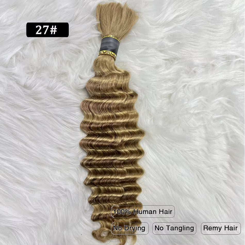 Pre-Colored Deep Wave Bulk Braiding Human Hair No Weft Remy Bulk Human Hair 14 to 28 Inch Bulk Hair Extension Crochet Braids