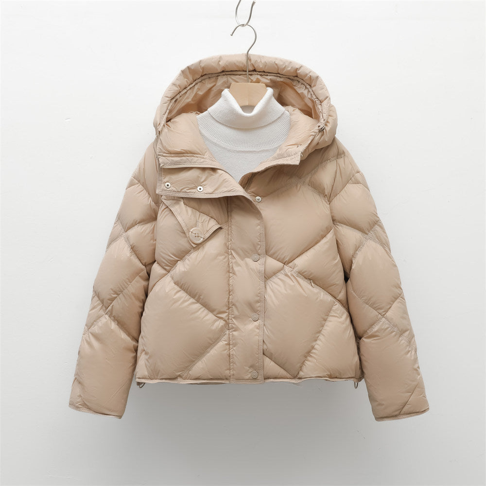 Women's Simple Diamond-pattern Hooded Down Jacket