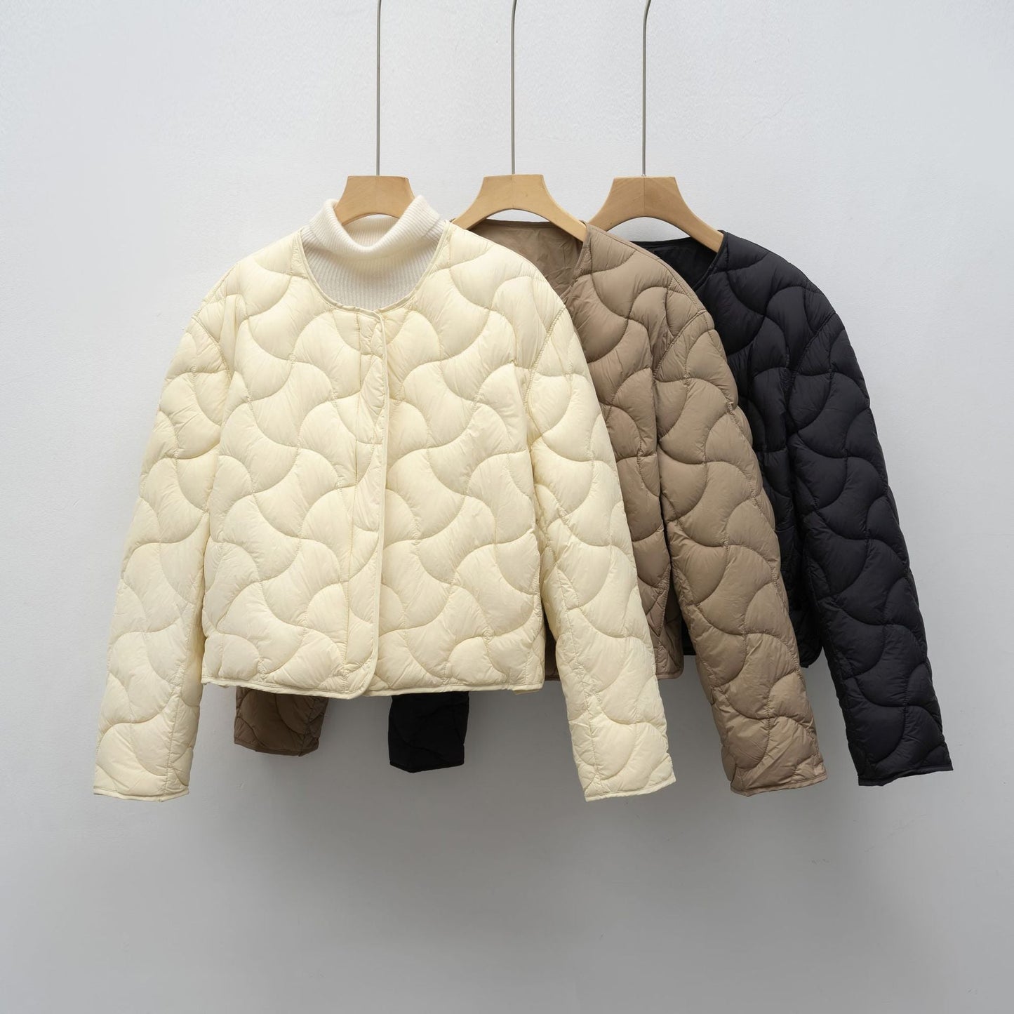 Loose Minimalist Style Lightweight Round Neck Short Jacket