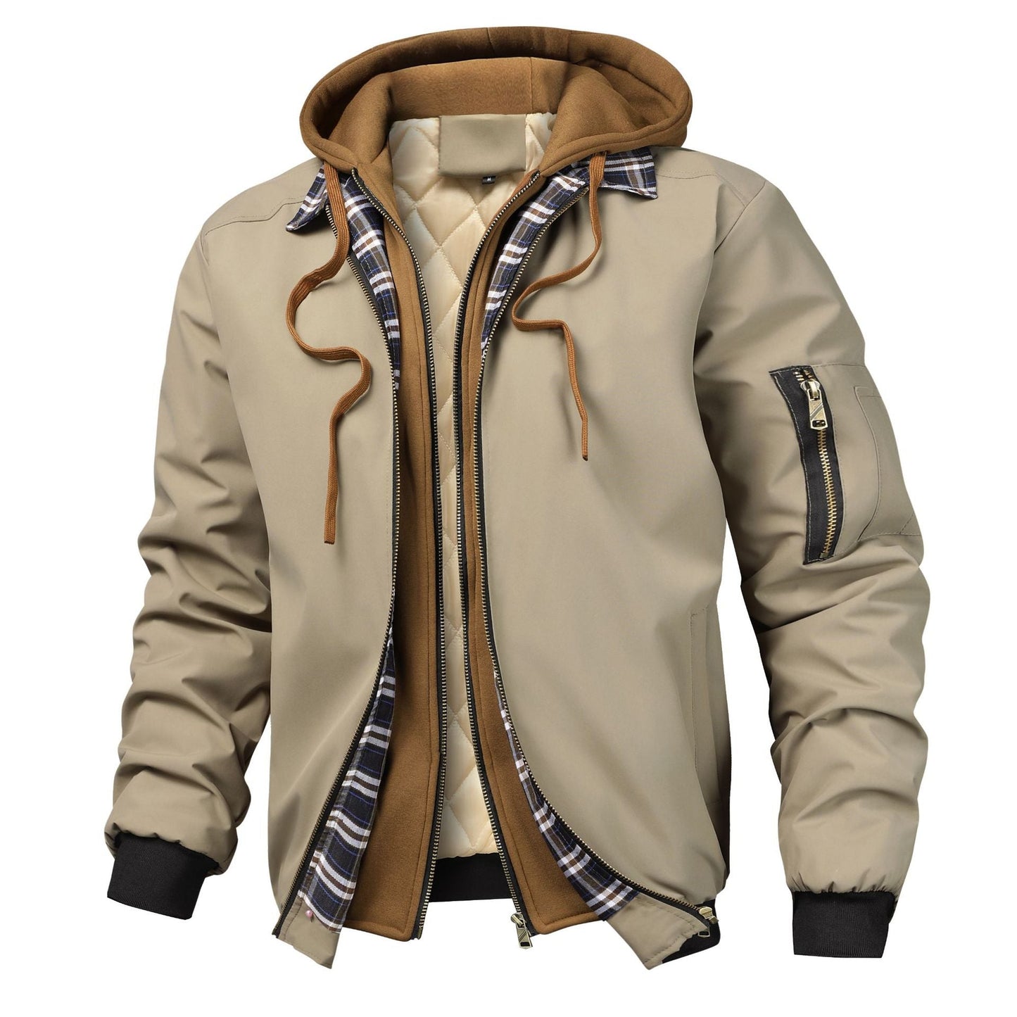 Jacket Outerwear Quilted Cotton Hoodie With Faux Two-Piece Design