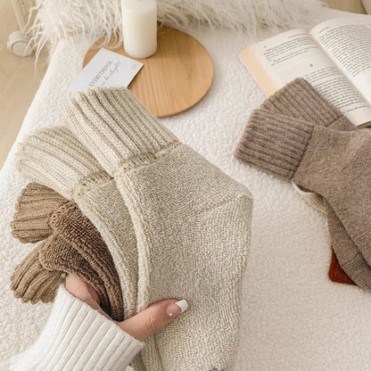 Ins Knitted Socks Winter Warm Thickened Solid Loop Socks High Ribbed Sweat-absorbent Floor Sock
