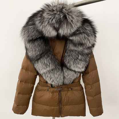Short Women's Thickened Slim Fit Waist-tight Fur Down Jacket