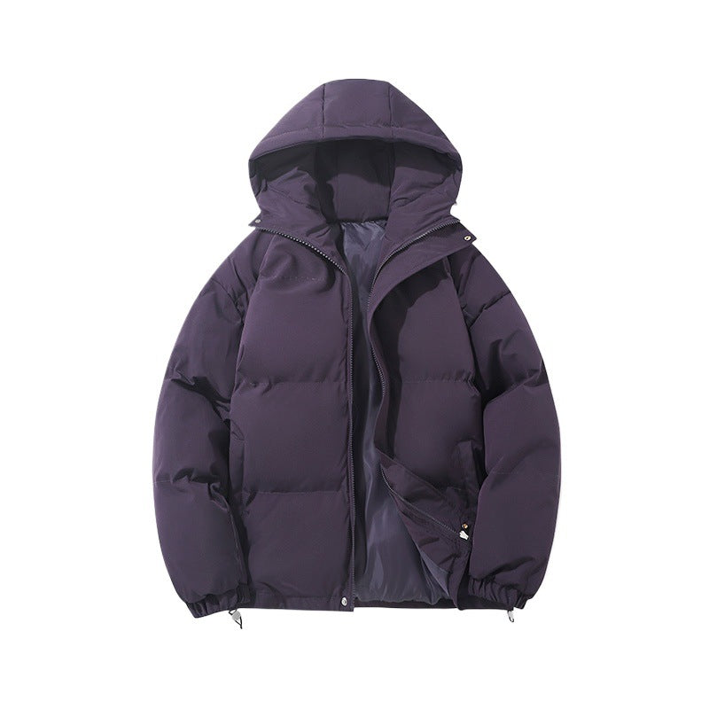 Zipper Solid Color Hooded Padded Jacket