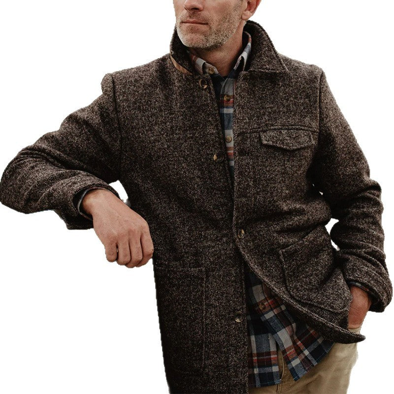 Casual Fashion Polo Collar Woolen Jacket
