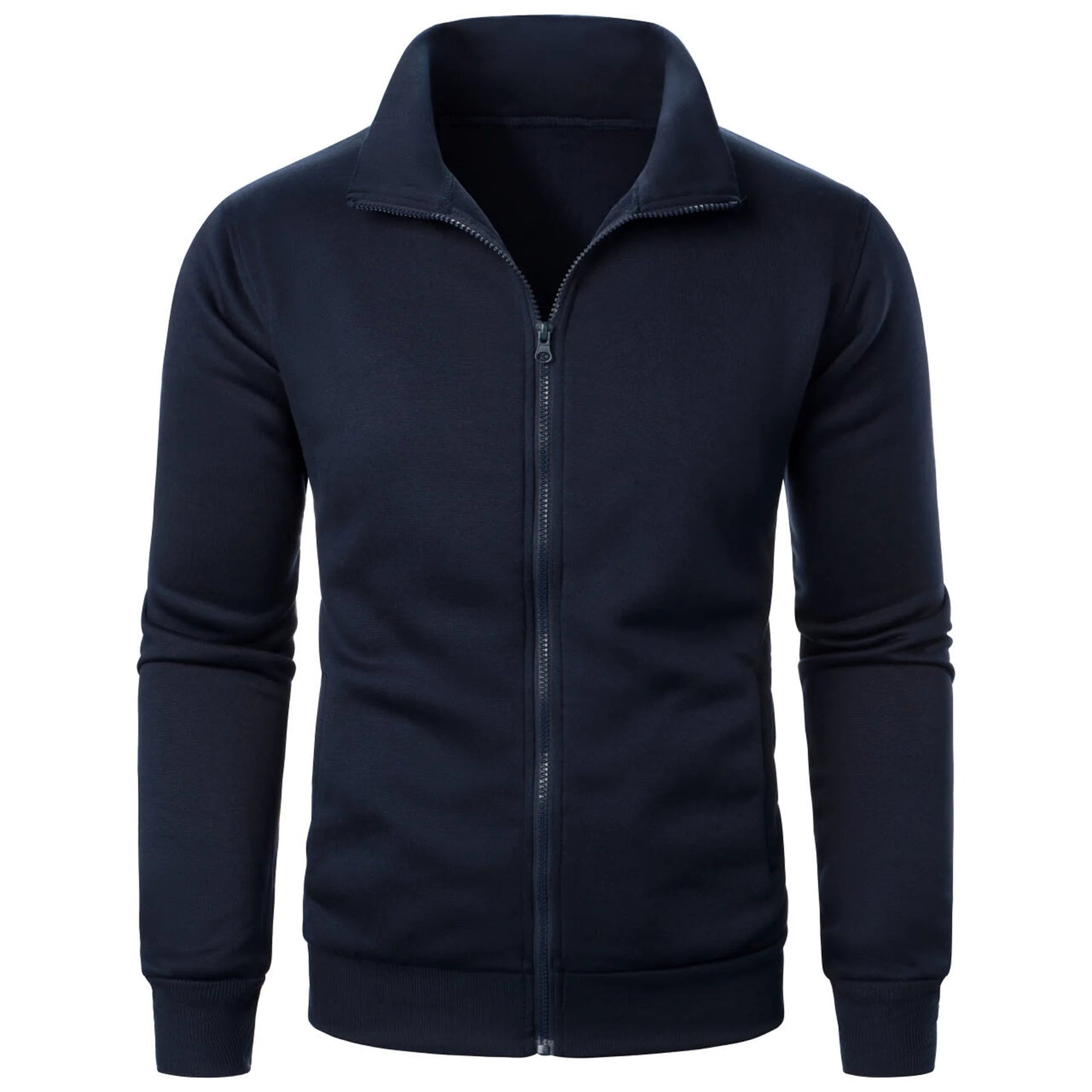 Stand Collar Cardigan Zipper Fleece-lined Thickened Threaded Cuff Casual Sweatshirt