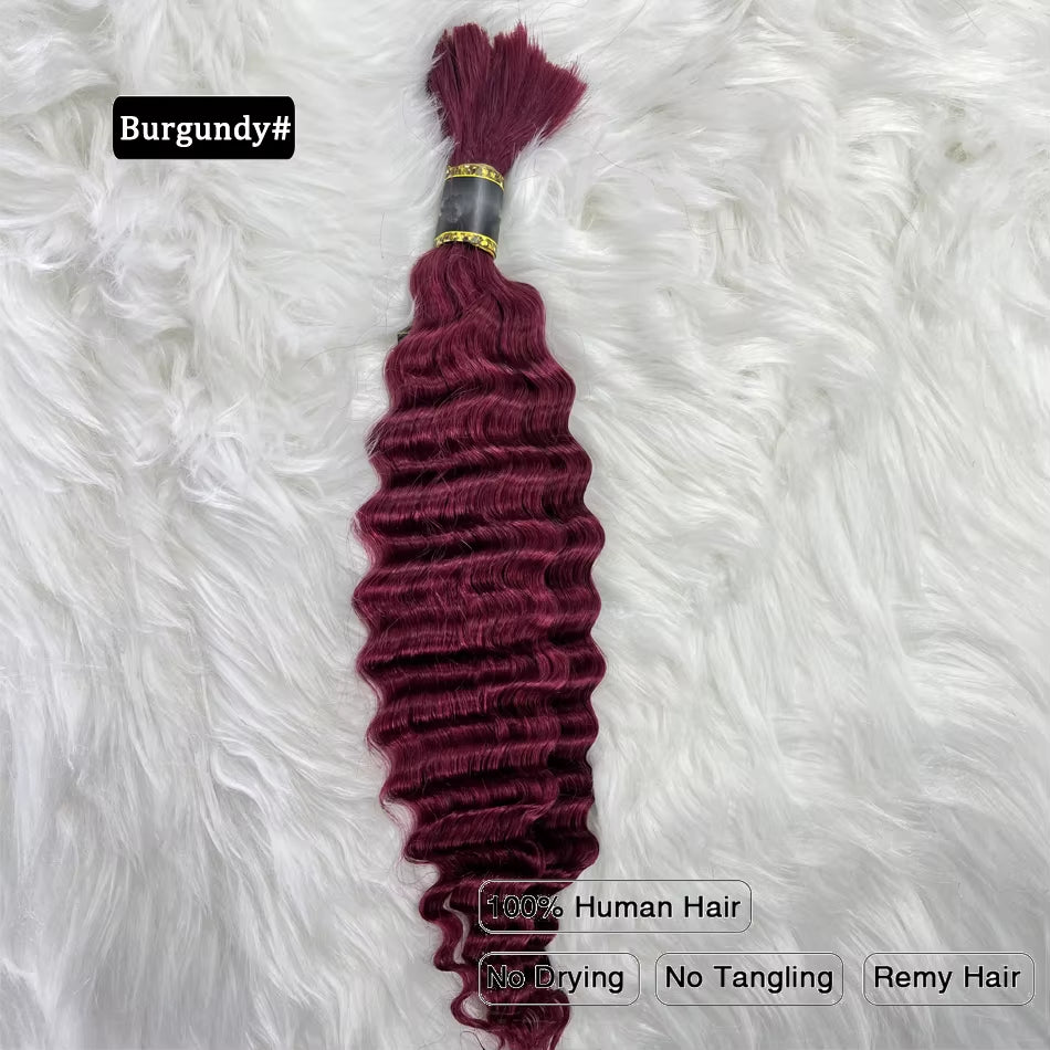 Pre-Colored Deep Wave Bulk Braiding Human Hair No Weft Remy Bulk Human Hair 14 to 28 Inch Bulk Hair Extension Crochet Braids