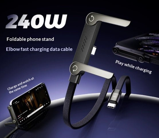Fast Charging Foldable Bracket Data Cable 2 - in - 1 Data Wire Foldable Phone Tablet Stand Type - C To Type - C USB - A To Type - C - Glemish Aura