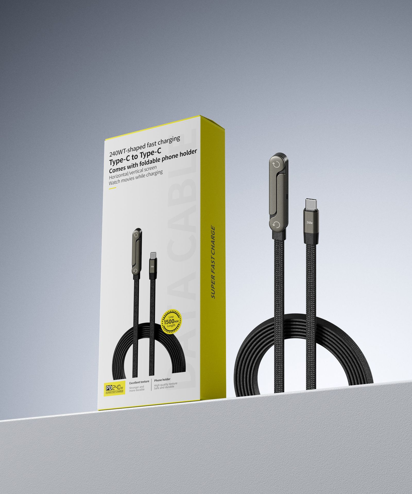 Fast Charging Foldable Bracket Data Cable 2 - in - 1 Data Wire Foldable Phone Tablet Stand Type - C To Type - C USB - A To Type - C - Glemish Aura