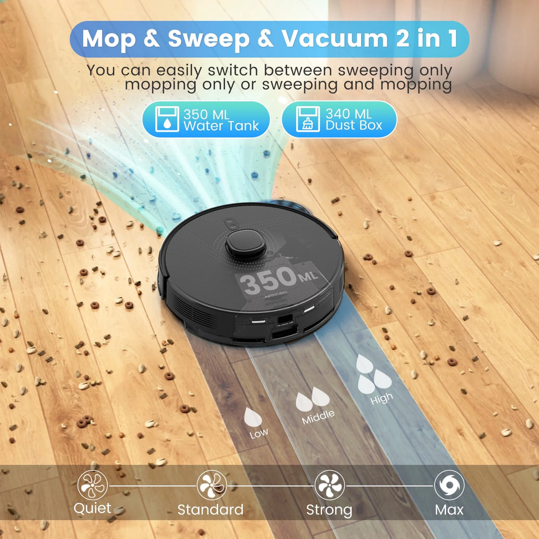 AIRROBO Robot Vacuum Cleaner and Mop Combo L40+, 60 Days Self-Empty Bin, 180 Min Runtime, APP and Voice Control