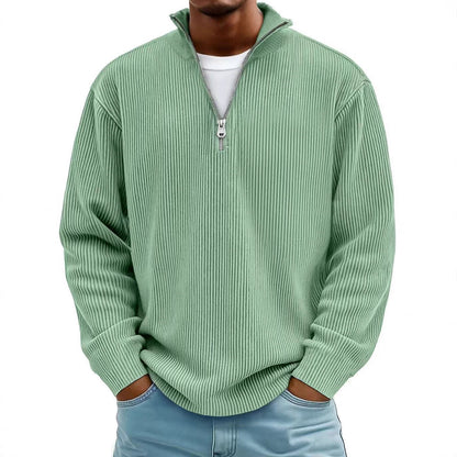 Corduroy Zipper Stand Collar Sweatshirt Fashion Warm Solid Color Long Sleeve Top Men's Casual Polo Shirt Clothing
