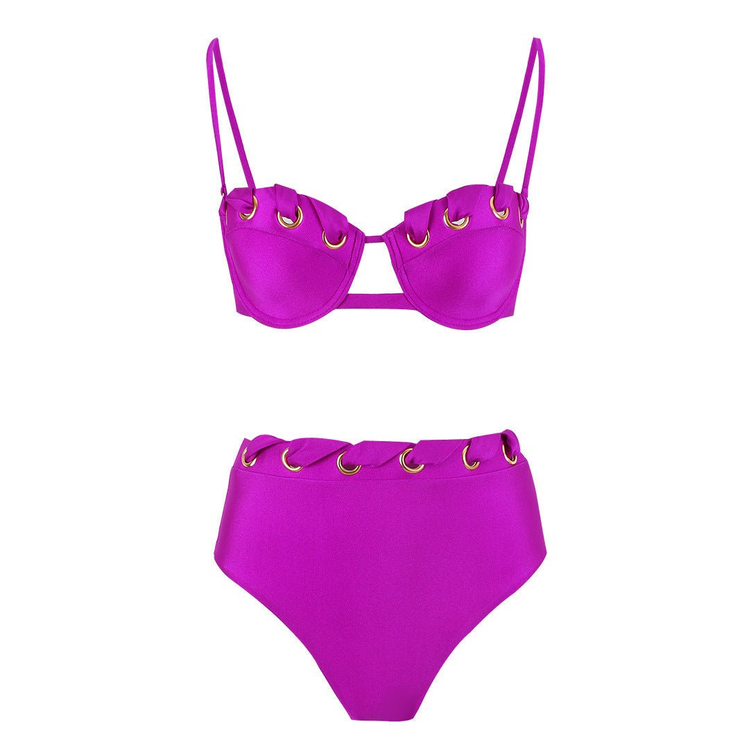 Sexy Tube Top Split Swimsuit Women High Waist Bikini Solid Color Bikini - Glemish Aura