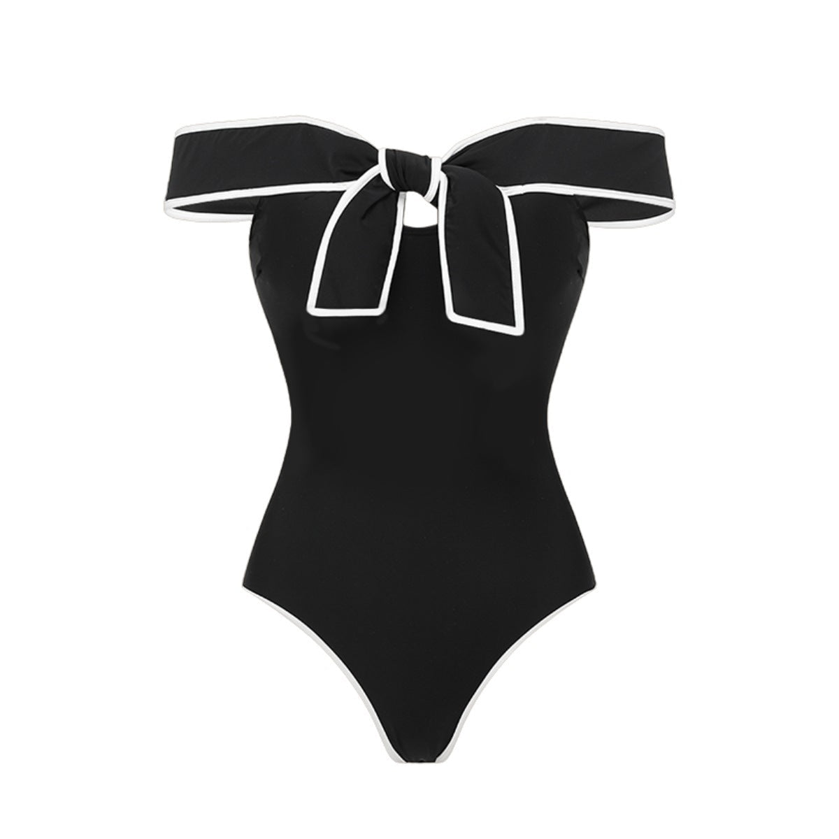 Swimsuit Black White Color Matching Sweet Girl Bow Swimsuit Women White Skirt - Glemish Aura