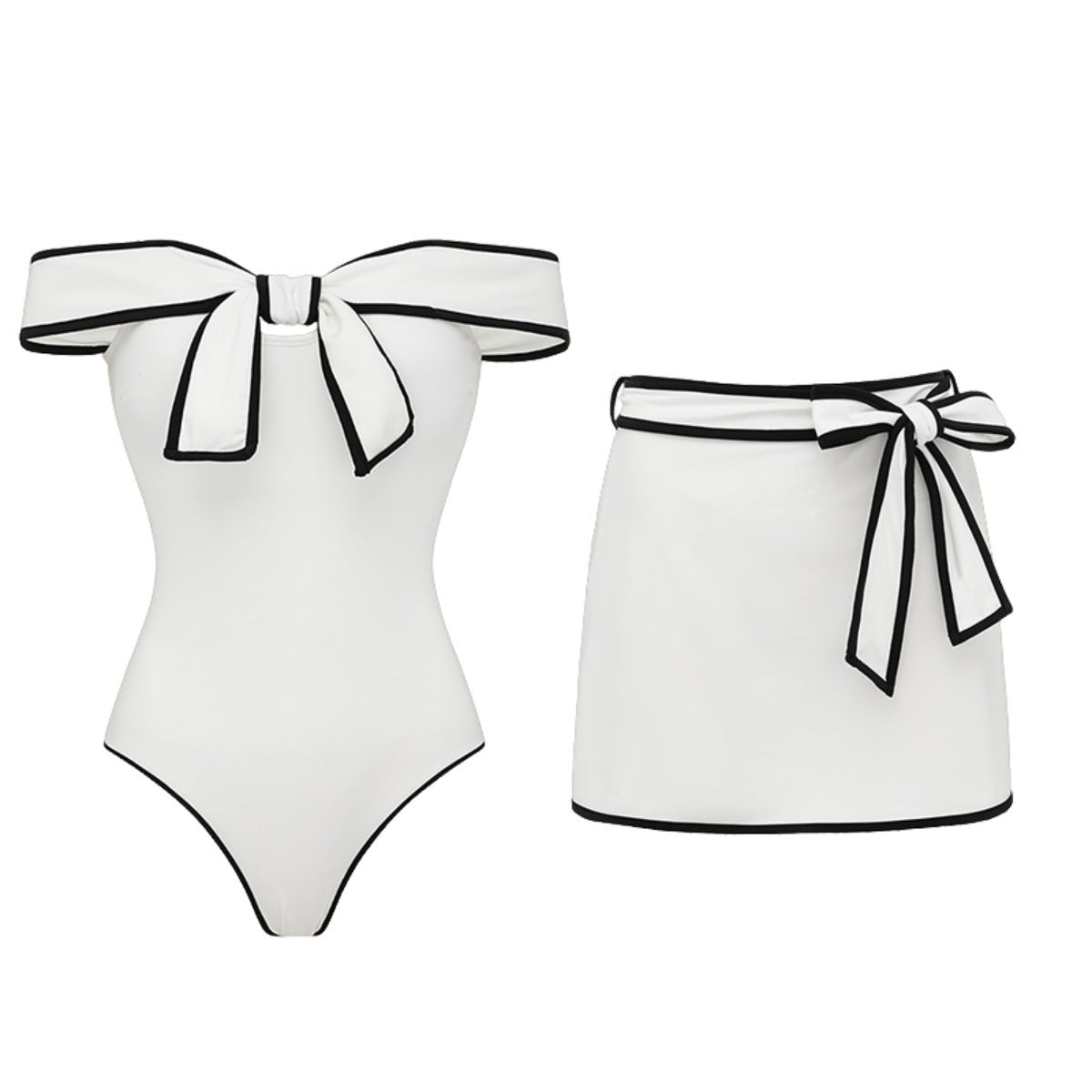 Swimsuit Black White Color Matching Sweet Girl Bow Swimsuit Women White Skirt - Glemish Aura