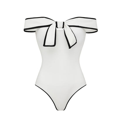 Swimsuit Black White Color Matching Sweet Girl Bow Swimsuit Women White Skirt - Glemish Aura