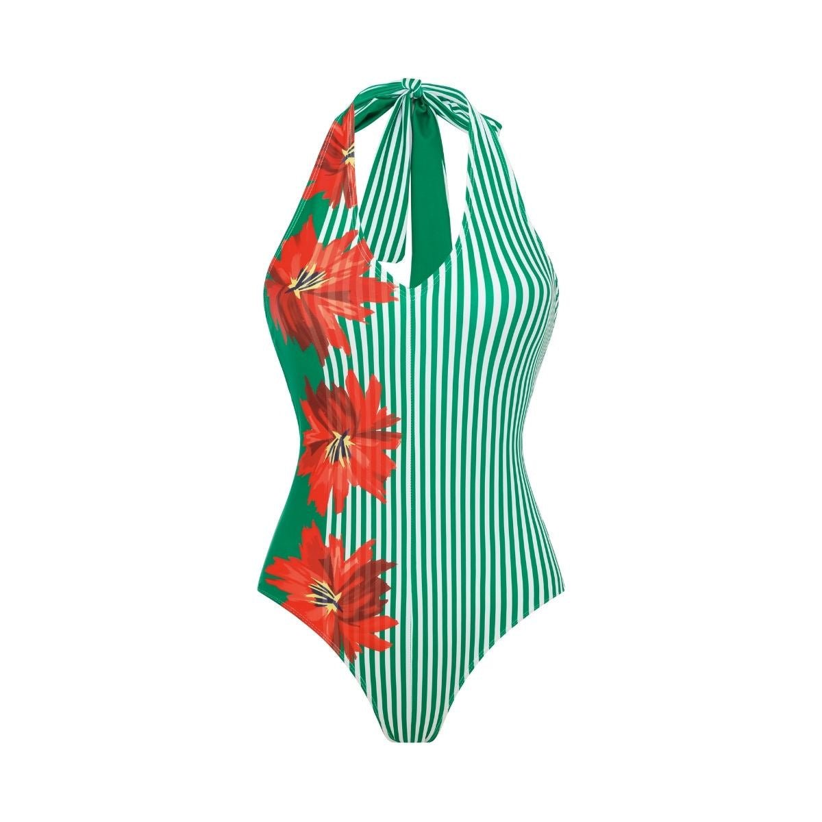 Swimsuit Green Striped Floral Stitching Swimsuit Women Tube Top Swimsuit - Glemish Aura